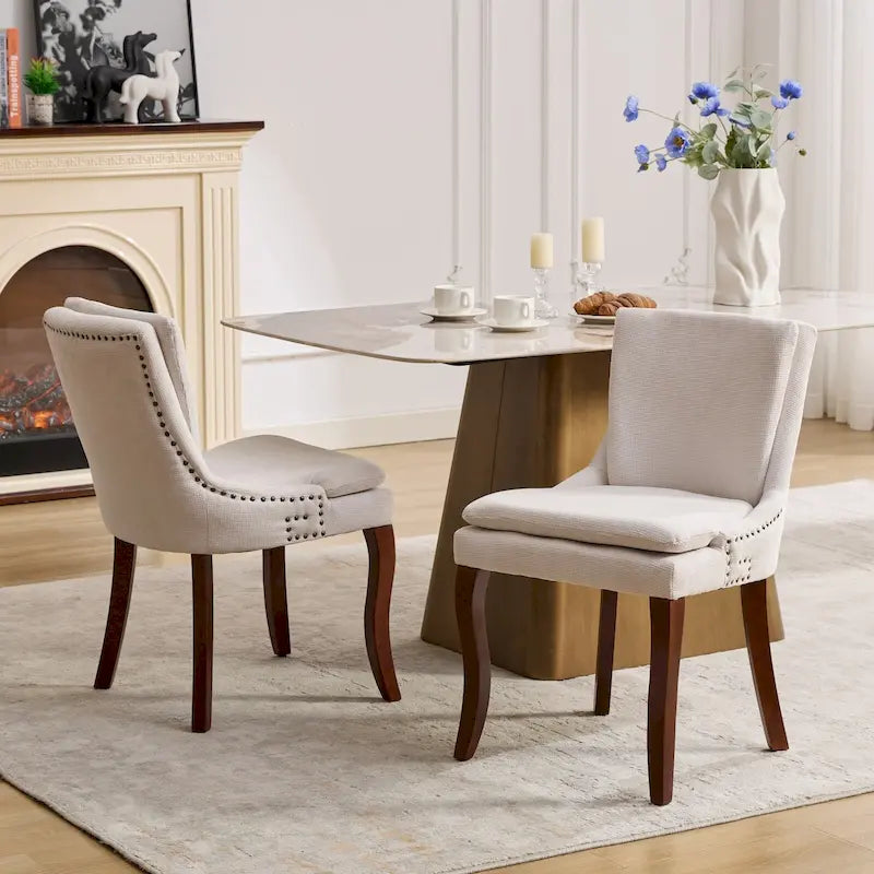 Ensemble de 2 chaises de salle à manger modernes, chaises de salle à manger rembourrées en chenille, chaises de détente d'appoint pour salon avec pieds incurvés en bois massif