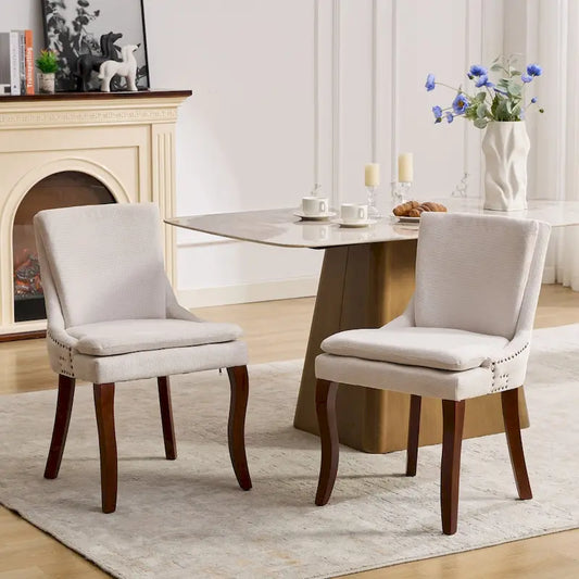 Ensemble de 2 chaises de salle à manger modernes, chaises de salle à manger rembourrées en chenille, chaises de détente d'appoint pour salon avec pieds incurvés en bois massif