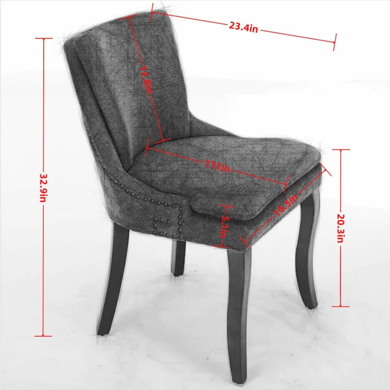 Ensemble de 2 chaises de salle à manger modernes, chaises de salle à manger rembourrées en chenille, chaises de détente d'appoint pour salon avec pieds incurvés en bois massif