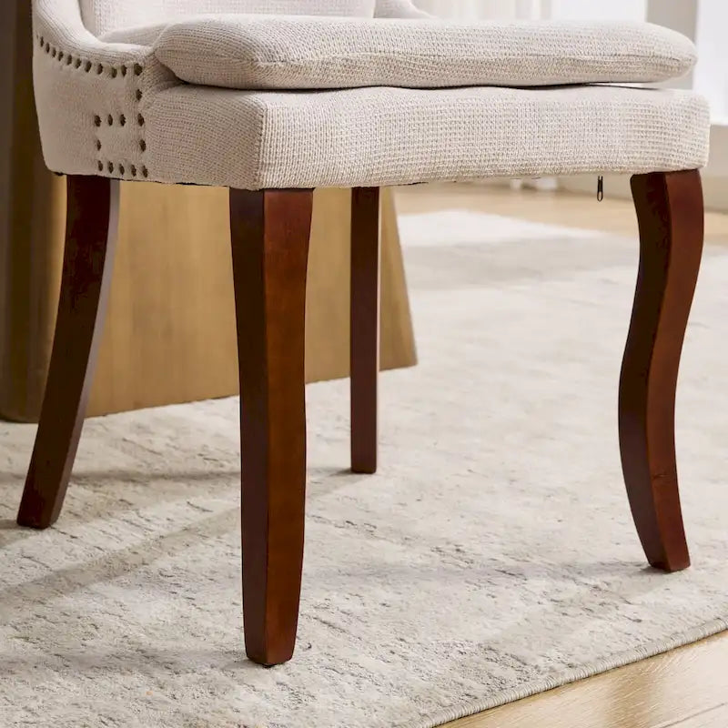 Ensemble de 2 chaises de salle à manger modernes, chaises de salle à manger rembourrées en chenille, chaises de détente d'appoint pour salon avec pieds incurvés en bois massif