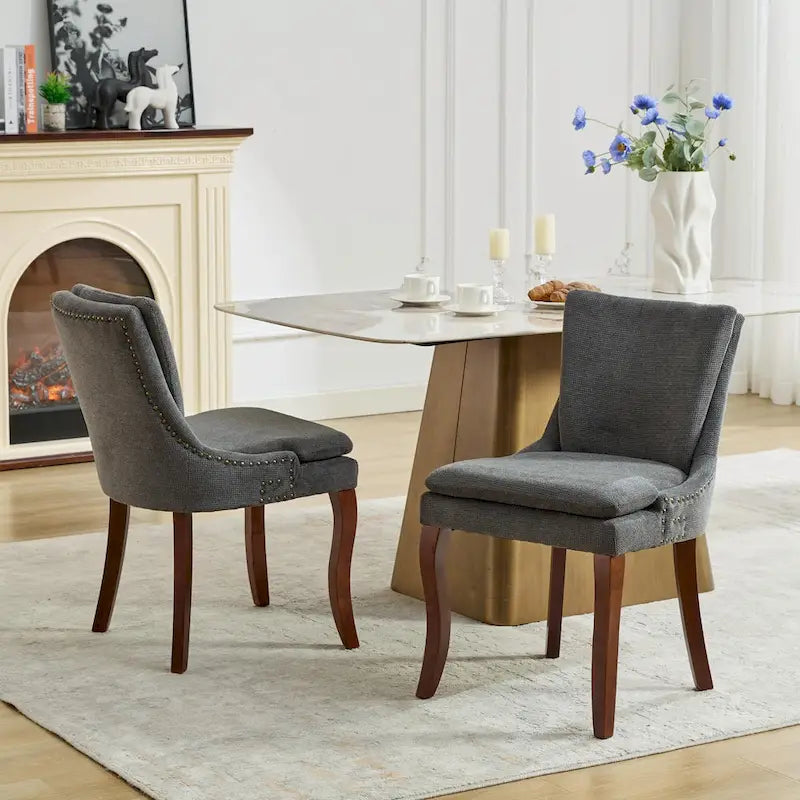Ensemble de 2 chaises de salle à manger modernes, chaises de salle à manger rembourrées en chenille, chaises de détente d'appoint pour salon avec pieds incurvés en bois massif