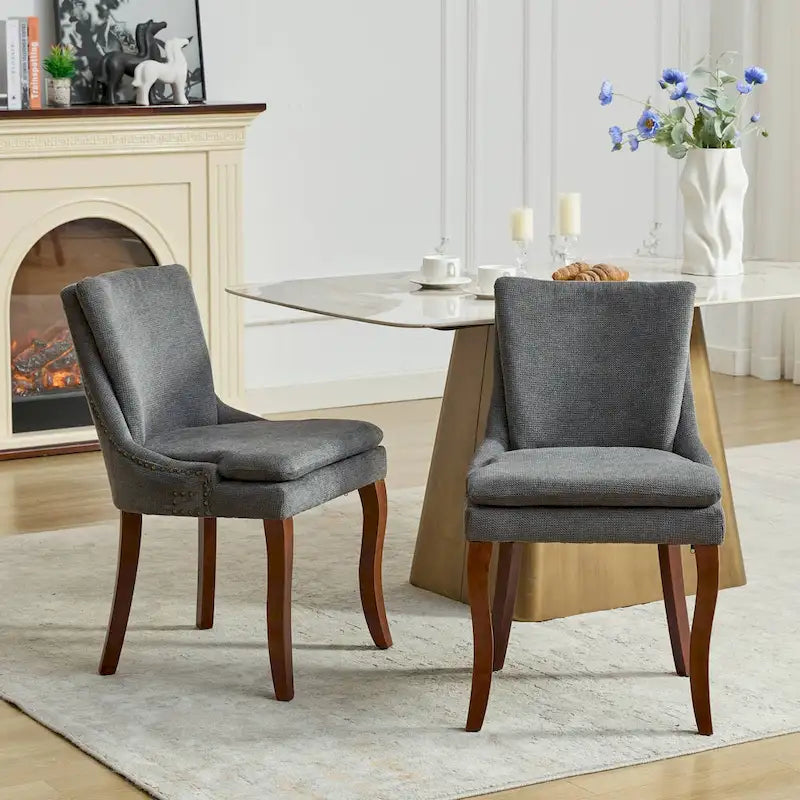 Ensemble de 2 chaises de salle à manger modernes, chaises de salle à manger rembourrées en chenille, chaises de détente d'appoint pour salon avec pieds incurvés en bois massif