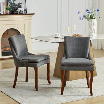 Ensemble de 2 chaises de salle à manger modernes, chaises de salle à manger rembourrées en chenille, chaises de détente d'appoint pour salon avec pieds incurvés en bois massif