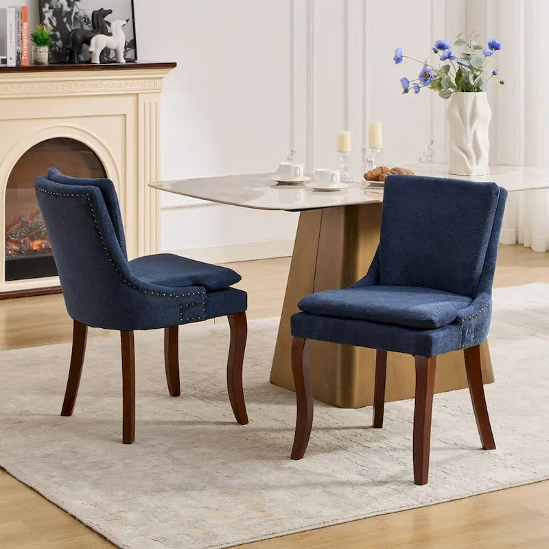 Ensemble de 2 chaises de salle à manger modernes, chaises de salle à manger rembourrées en chenille, chaises de détente d'appoint pour salon avec pieds incurvés en bois massif