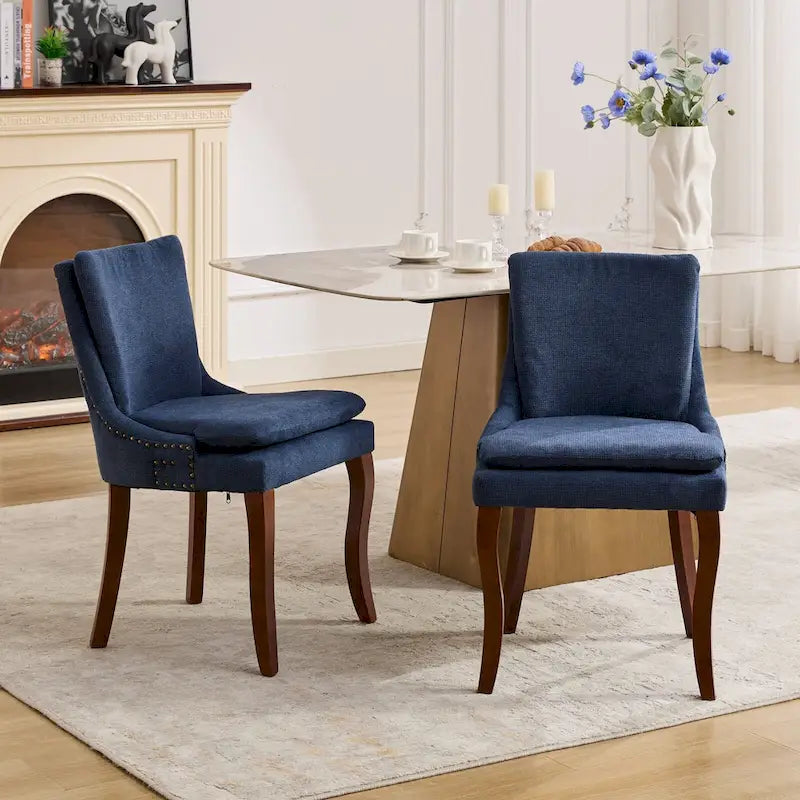 Ensemble de 2 chaises de salle à manger modernes, chaises de salle à manger rembourrées en chenille, chaises de détente d'appoint pour salon avec pieds incurvés en bois massif