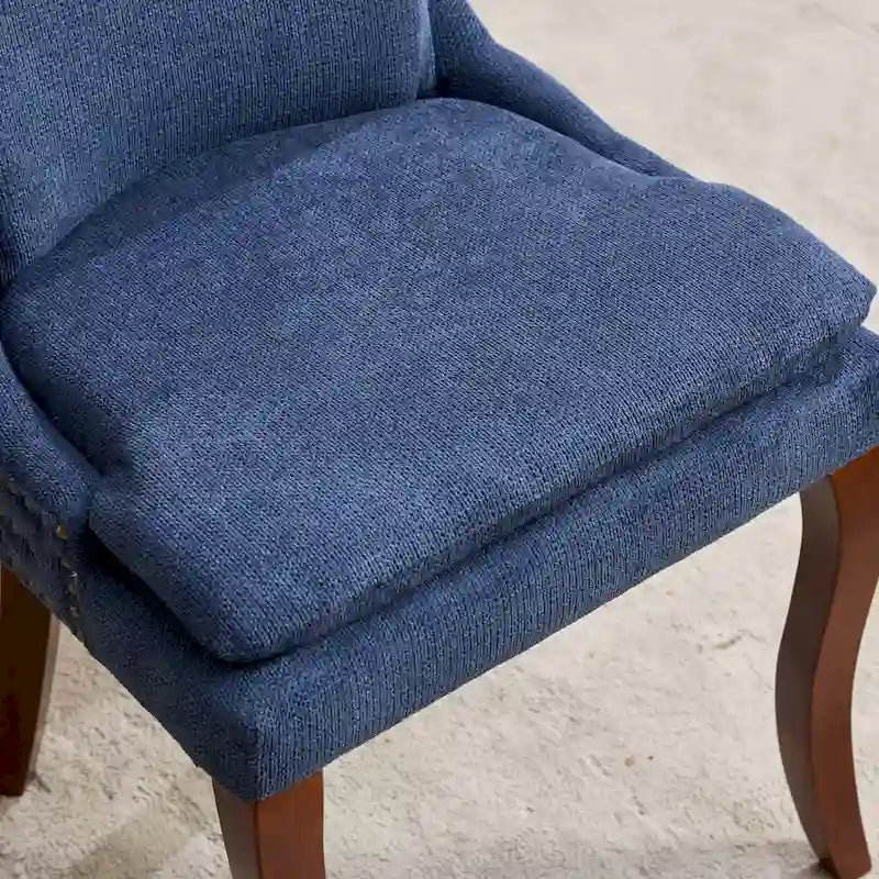 Ensemble de 2 chaises de salle à manger modernes, chaises de salle à manger rembourrées en chenille, chaises de détente d'appoint pour salon avec pieds incurvés en bois massif