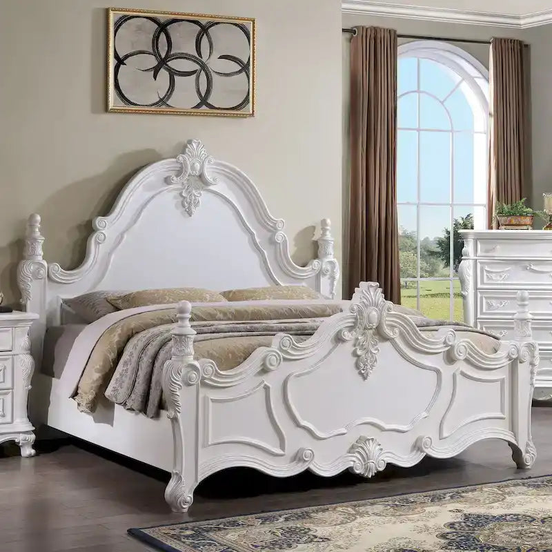 Lit à baldaquin traditionnel Eugene en bois massif cerisier foncé avec détails sculptés, de la marque Furniture of America