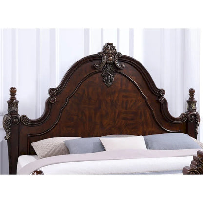 Lit à baldaquin traditionnel Eugene en bois massif cerisier foncé avec détails sculptés, de la marque Furniture of America