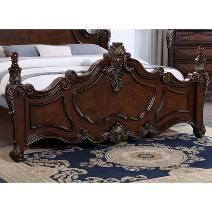 Lit à baldaquin traditionnel Eugene en bois massif cerisier foncé avec détails sculptés, de la marque Furniture of America