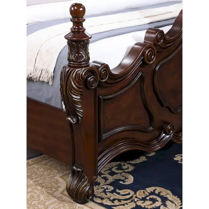 Lit à baldaquin traditionnel Eugene en bois massif cerisier foncé avec détails sculptés, de la marque Furniture of America
