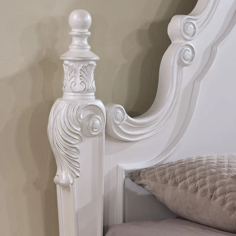 Lit à baldaquin traditionnel Eugene en bois massif cerisier foncé avec détails sculptés, de la marque Furniture of America