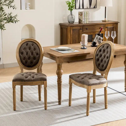 Chaise de salle à manger de style français, en bois massif avec garniture cloutée, lot de 2