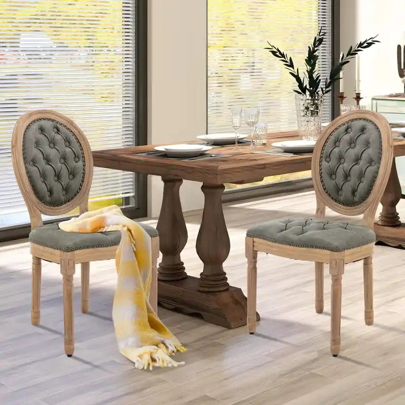 Chaise de salle à manger de style français, en bois massif avec garniture cloutée, lot de 2