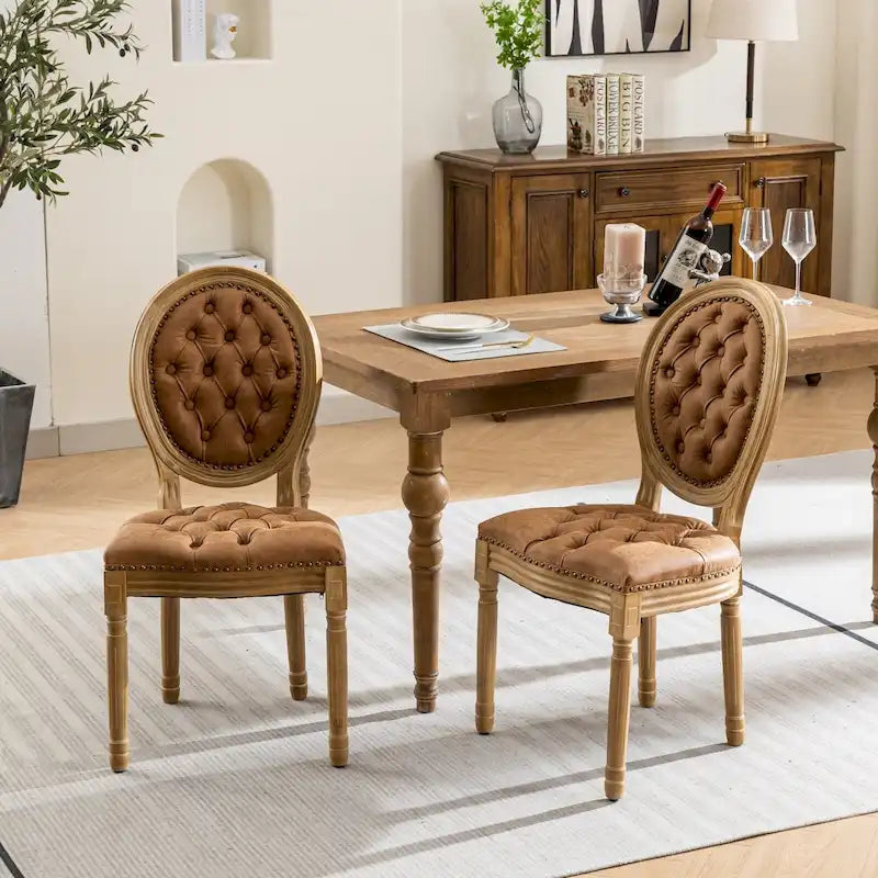 Chaise de salle à manger de style français, en bois massif avec garniture cloutée, lot de 2