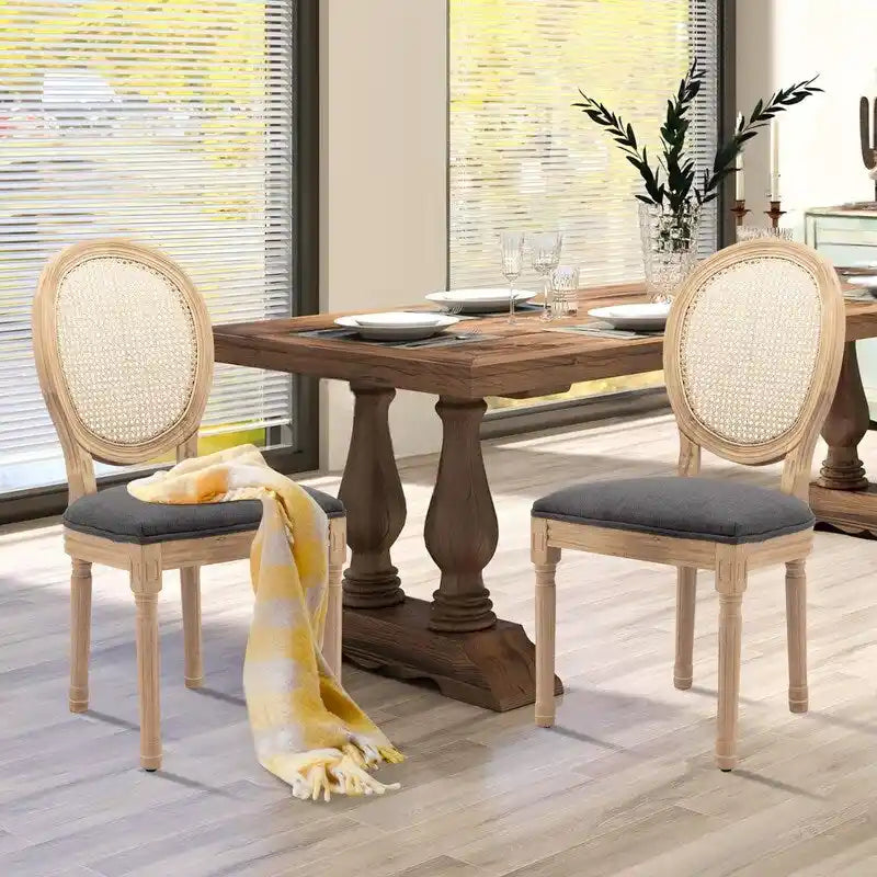 Chaise de salle à manger de style français, en bois massif avec garniture cloutée, lot de 2