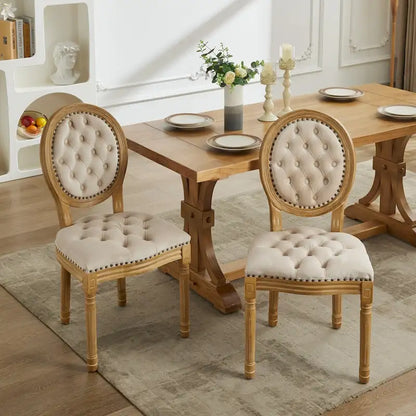 Chaise de salle à manger de style français, en bois massif avec garniture cloutée, lot de 2