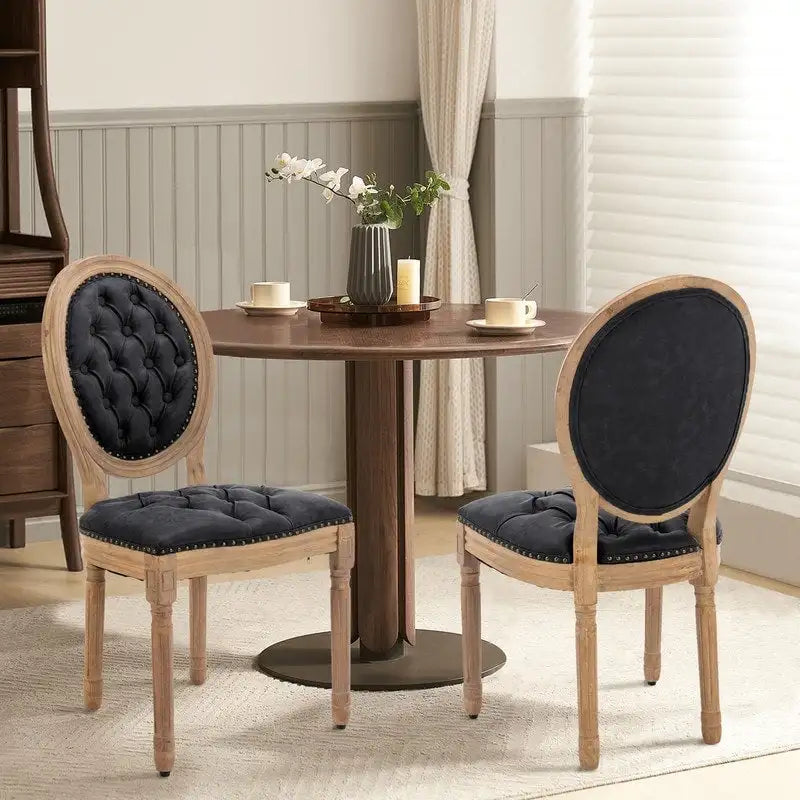Chaise de salle à manger de style français, en bois massif avec garniture cloutée, lot de 2