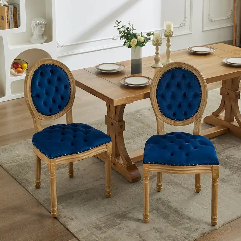 Chaise de salle à manger de style français, en bois massif avec garniture cloutée, lot de 2