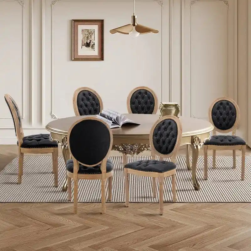 Chaise de salle à manger de style français, en bois massif avec garniture cloutée, lot de 2