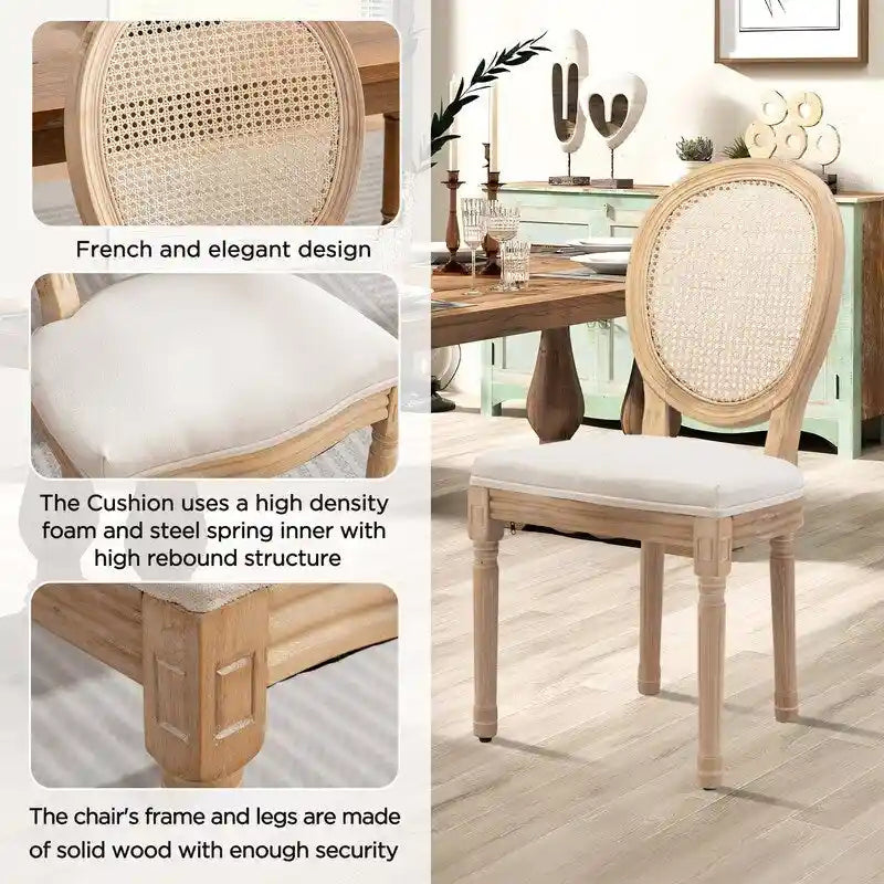 Chaise de salle à manger de style français, en bois massif avec garniture cloutée, lot de 2