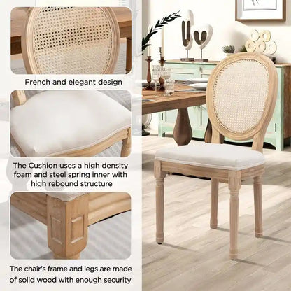 Chaise de salle à manger de style français, en bois massif avec garniture cloutée, lot de 2