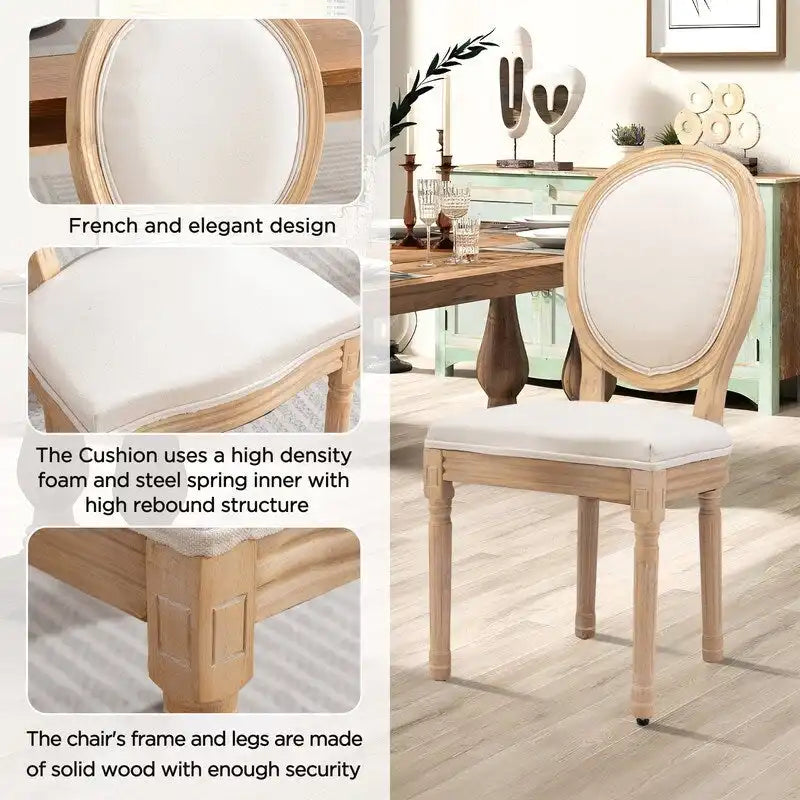 Chaise de salle à manger de style français, en bois massif avec garniture cloutée, lot de 2