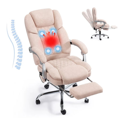 Fauteuil de bureau massant chauffant EROMMY avec repose-pieds, fauteuil de bureau ergonomique inclinable avec soutien lombaire et hauteur réglable.
