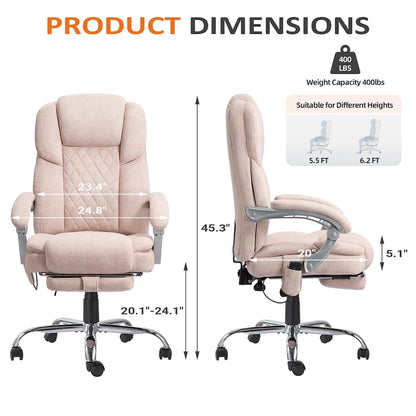 Fauteuil de bureau massant chauffant EROMMY avec repose-pieds, fauteuil de bureau ergonomique inclinable avec soutien lombaire et hauteur réglable.