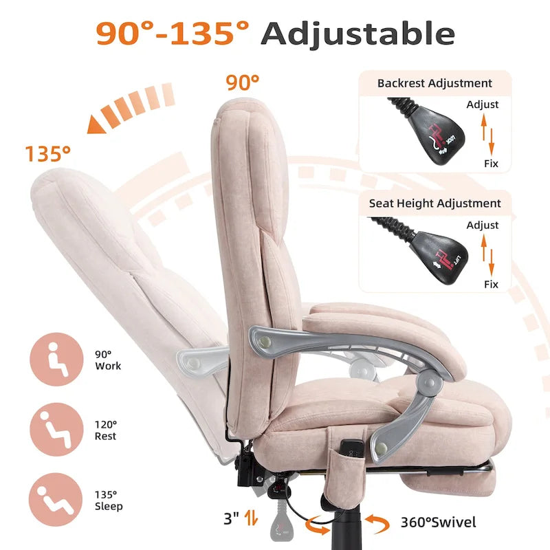 Fauteuil de bureau massant chauffant EROMMY avec repose-pieds, fauteuil de bureau ergonomique inclinable avec soutien lombaire et hauteur réglable.