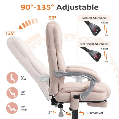 Fauteuil de bureau massant chauffant EROMMY avec repose-pieds, fauteuil de bureau ergonomique inclinable avec soutien lombaire et hauteur réglable.