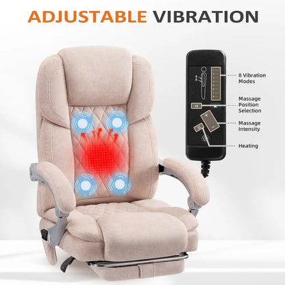 Fauteuil de bureau massant chauffant EROMMY avec repose-pieds, fauteuil de bureau ergonomique inclinable avec soutien lombaire et hauteur réglable.