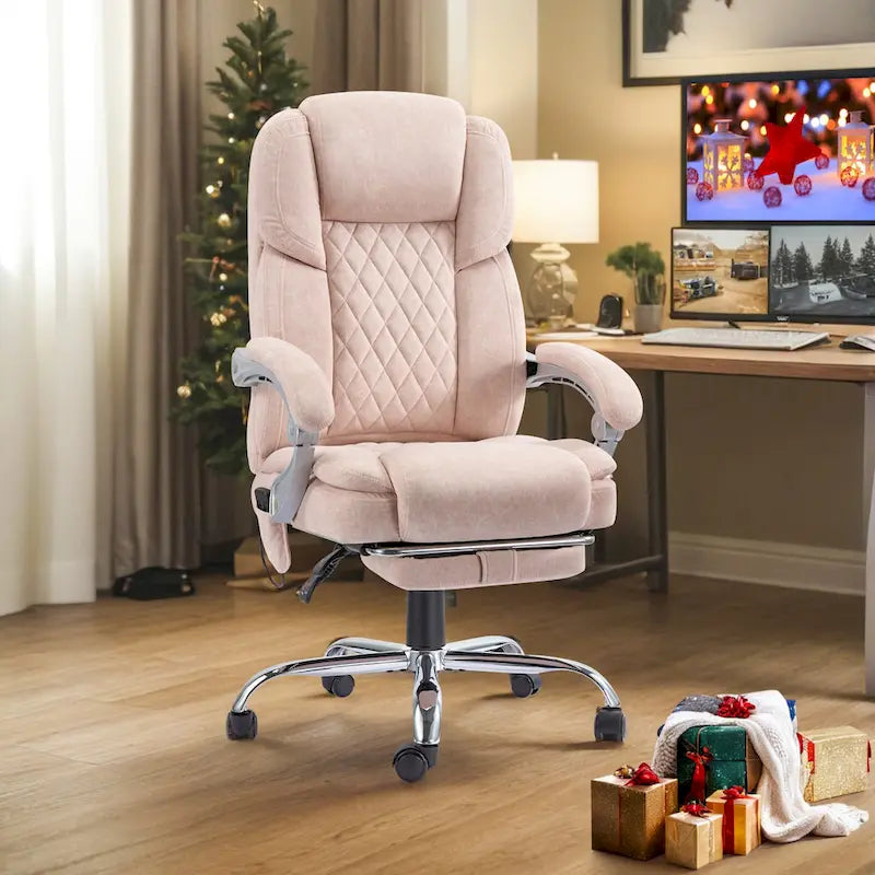 Fauteuil de bureau massant chauffant EROMMY avec repose-pieds, fauteuil de bureau ergonomique inclinable avec soutien lombaire et hauteur réglable.