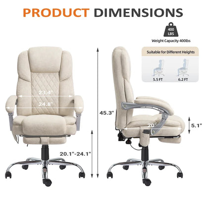 Fauteuil de bureau massant chauffant EROMMY avec repose-pieds, fauteuil de bureau ergonomique inclinable avec soutien lombaire et hauteur réglable.