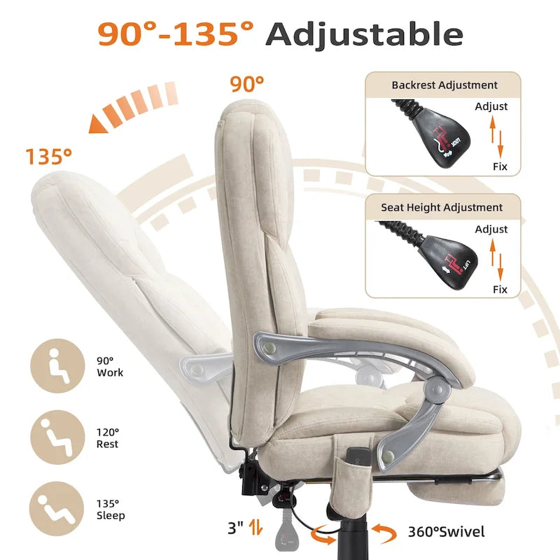 Fauteuil de bureau massant chauffant EROMMY avec repose-pieds, fauteuil de bureau ergonomique inclinable avec soutien lombaire et hauteur réglable.