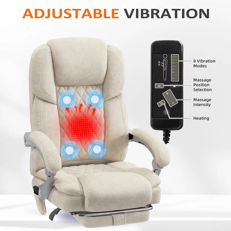 Fauteuil de bureau massant chauffant EROMMY avec repose-pieds, fauteuil de bureau ergonomique inclinable avec soutien lombaire et hauteur réglable.