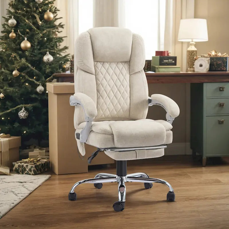 Fauteuil de bureau massant chauffant EROMMY avec repose-pieds, fauteuil de bureau ergonomique inclinable avec soutien lombaire et hauteur réglable.