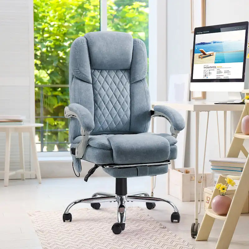 Fauteuil de bureau massant chauffant EROMMY avec repose-pieds, fauteuil de bureau ergonomique inclinable avec soutien lombaire et hauteur réglable.