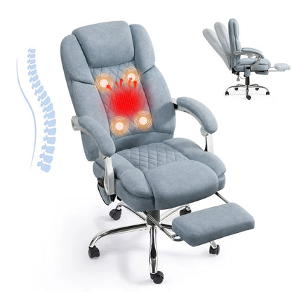 Fauteuil de bureau massant chauffant EROMMY avec repose-pieds, fauteuil de bureau ergonomique inclinable avec soutien lombaire et hauteur réglable.