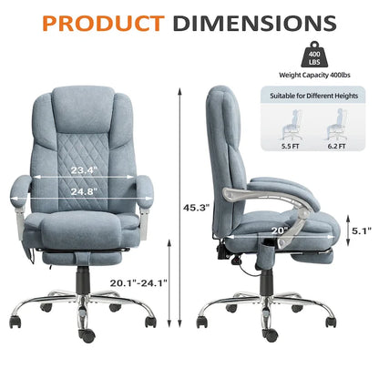 Fauteuil de bureau massant chauffant EROMMY avec repose-pieds, fauteuil de bureau ergonomique inclinable avec soutien lombaire et hauteur réglable.
