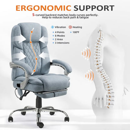 Fauteuil de bureau massant chauffant EROMMY avec repose-pieds, fauteuil de bureau ergonomique inclinable avec soutien lombaire et hauteur réglable.