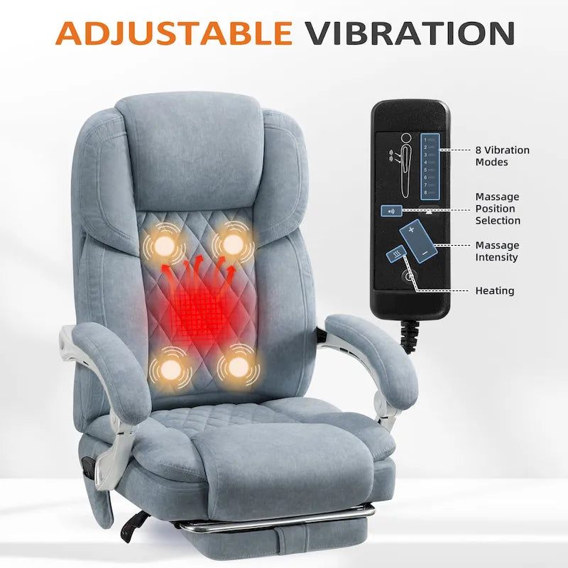 Fauteuil de bureau massant chauffant EROMMY avec repose-pieds, fauteuil de bureau ergonomique inclinable avec soutien lombaire et hauteur réglable.
