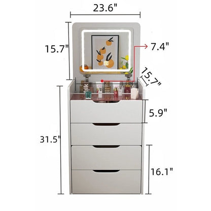 Ensemble coiffeuse 3 en 1 avec plateau en verre, 3 tiroirs et tabouret.