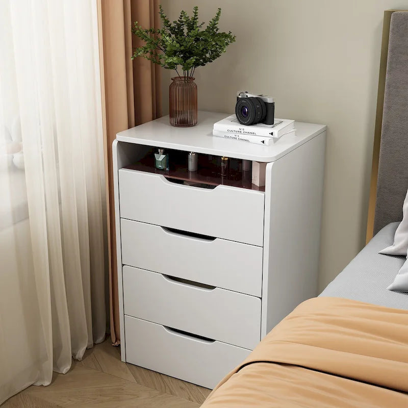 Ensemble coiffeuse 3 en 1 avec plateau en verre, 3 tiroirs et tabouret.