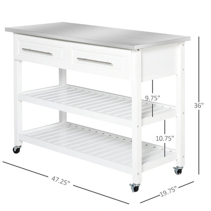 Îlot de cuisine avec plateau en acier inoxydable (tabouret non inclus)