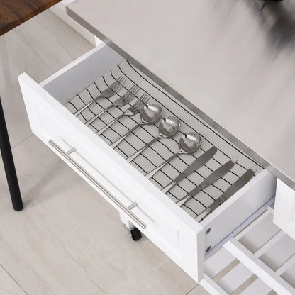 Îlot de cuisine avec plateau en acier inoxydable (tabouret non inclus)