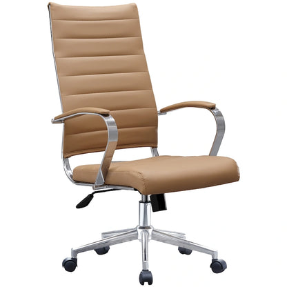 Chaise de bureau moderne marron à dossier haut, pivotante, en cuir PU côtelé, pour salle de conférence, bureau d'ordinateur, style rétro, pour visiteurs.
