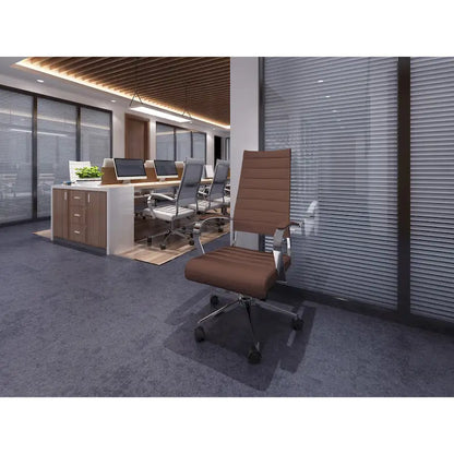 Chaise de bureau moderne marron à dossier haut, pivotante, en cuir PU côtelé, pour salle de conférence, bureau d'ordinateur, style rétro, pour visiteurs.