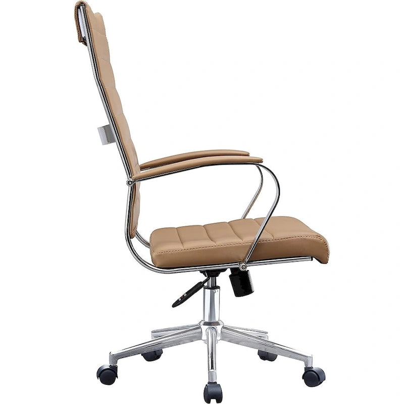 Chaise de bureau moderne marron à dossier haut, pivotante, en cuir PU côtelé, pour salle de conférence, bureau d'ordinateur, style rétro, pour visiteurs.