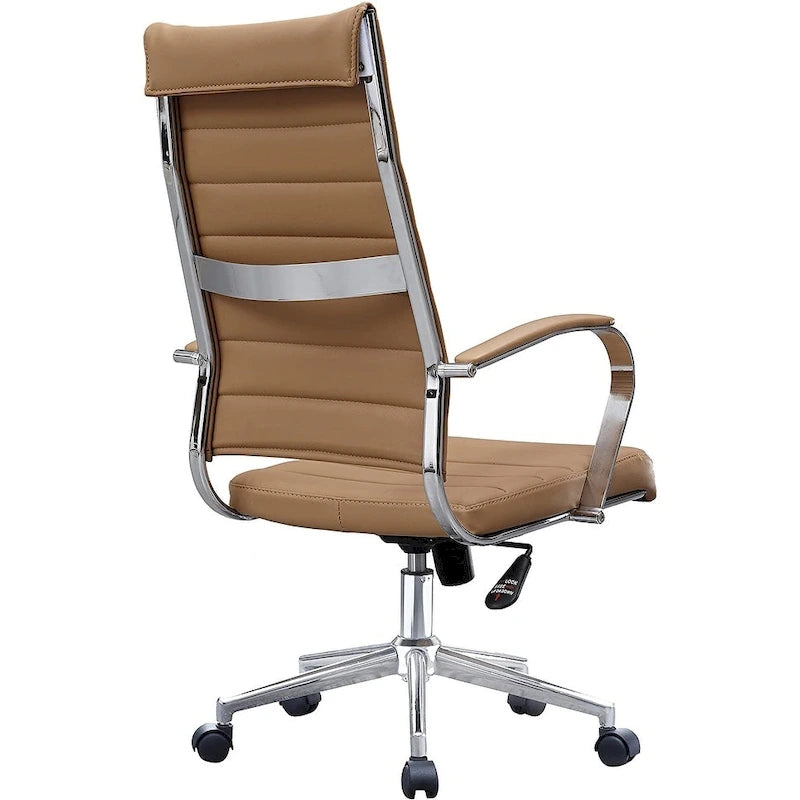 Chaise de bureau moderne marron à dossier haut, pivotante, en cuir PU côtelé, pour salle de conférence, bureau d'ordinateur, style rétro, pour visiteurs.