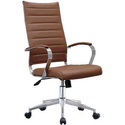 Chaise de bureau moderne marron à dossier haut, pivotante, en cuir PU côtelé, pour salle de conférence, bureau d'ordinateur, style rétro, pour visiteurs.